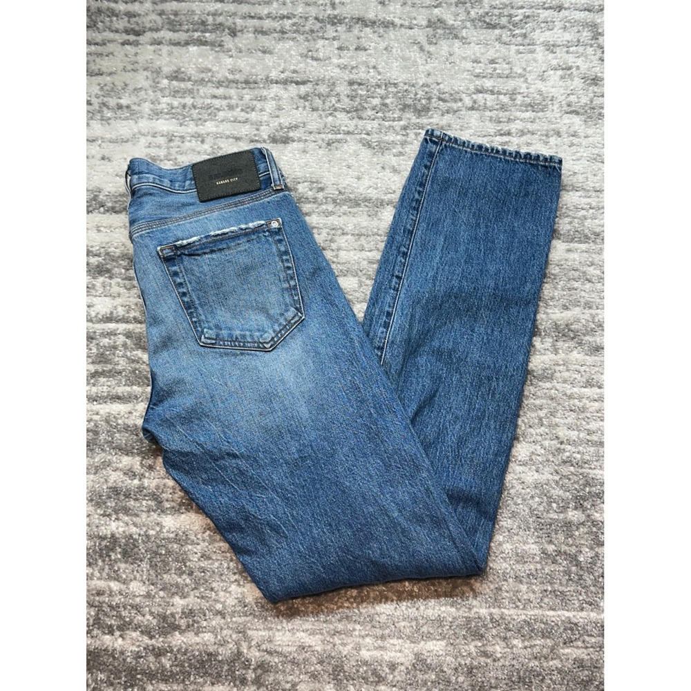 Baldwin Henley Jeans Mens 30 Blue Straight Leg Distressed‎ Denim Made In USA
